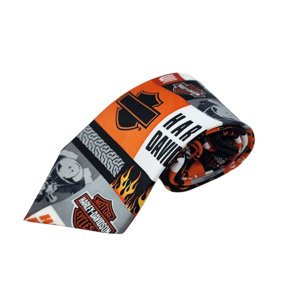 HARLEY DAVIDSON Mens Designer Neck Tie Neckwear By RALPH MARLIN LOGO FLAMES 2004